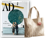 Architectural Digest magazine cover and tote bag highlighting editorial recognition