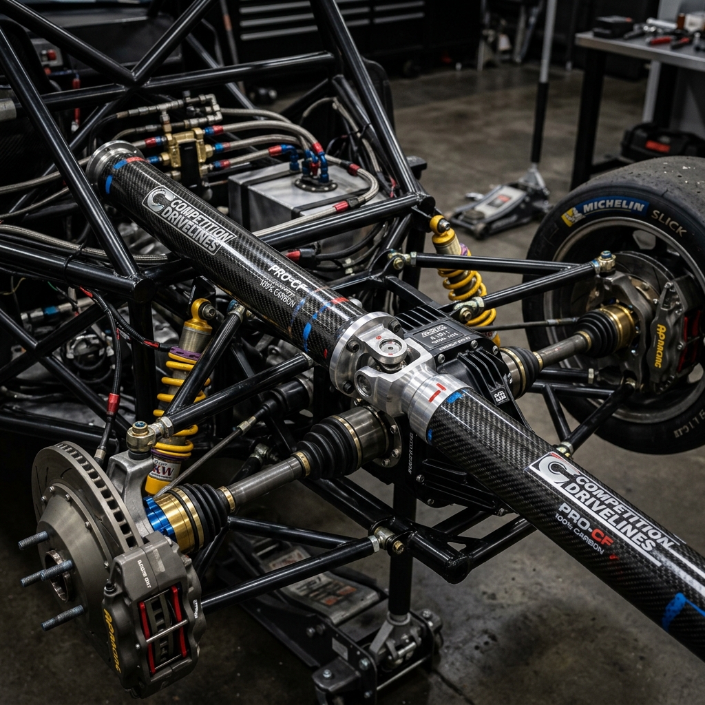 High performance differential and drivetrain assembly on workbench