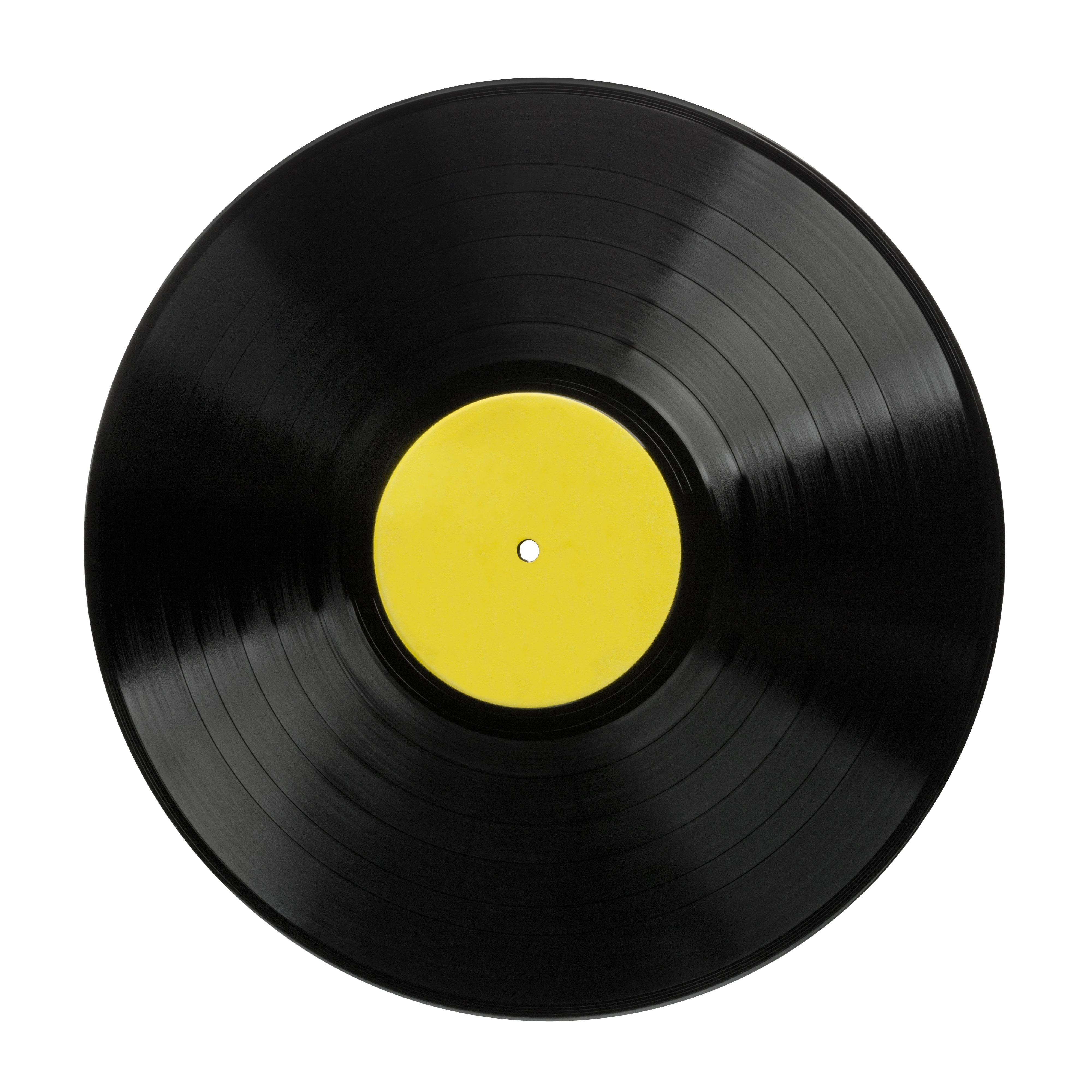 Black vinyl record with a yellow label
