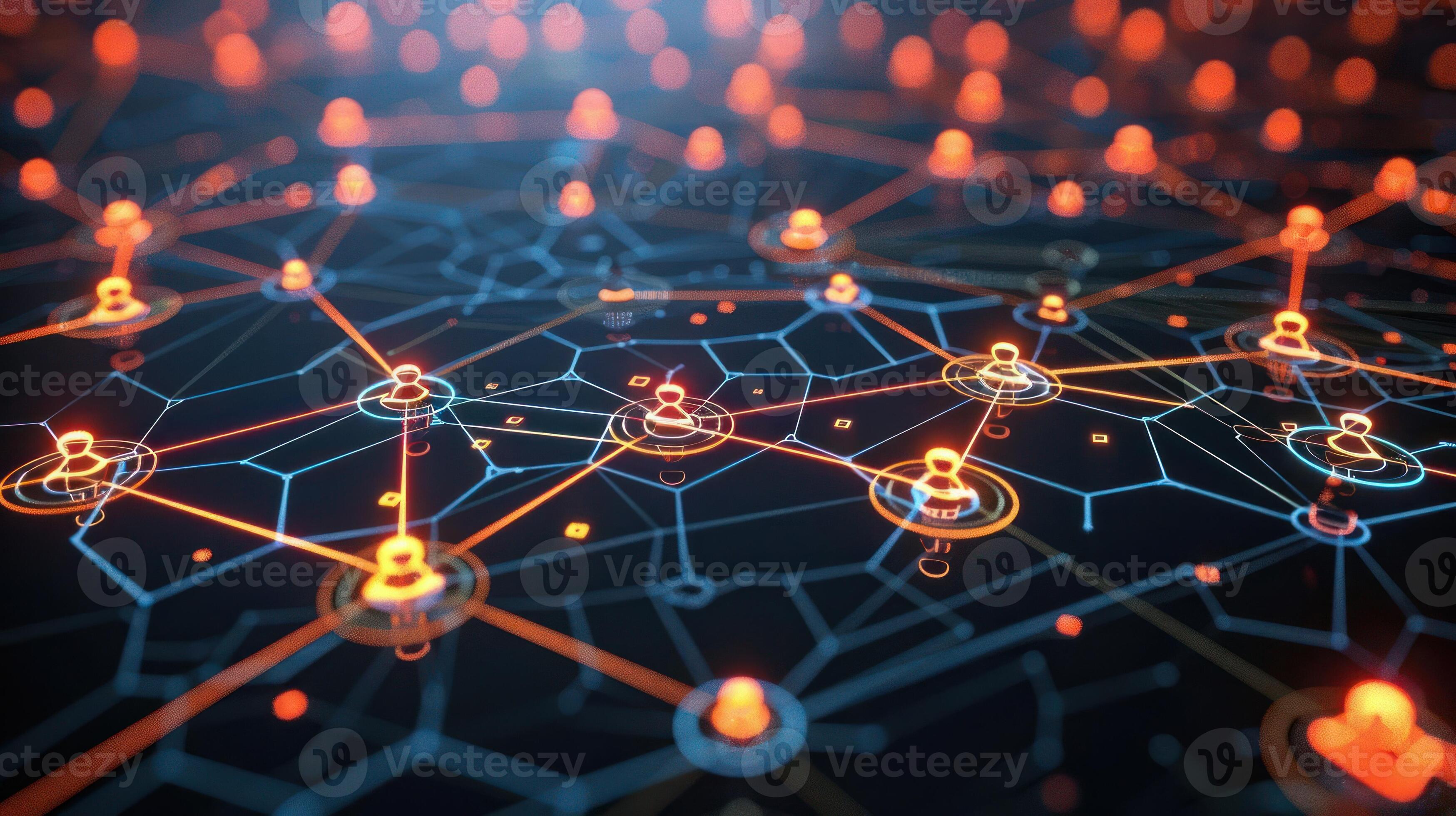 Digital network of people icons and connections